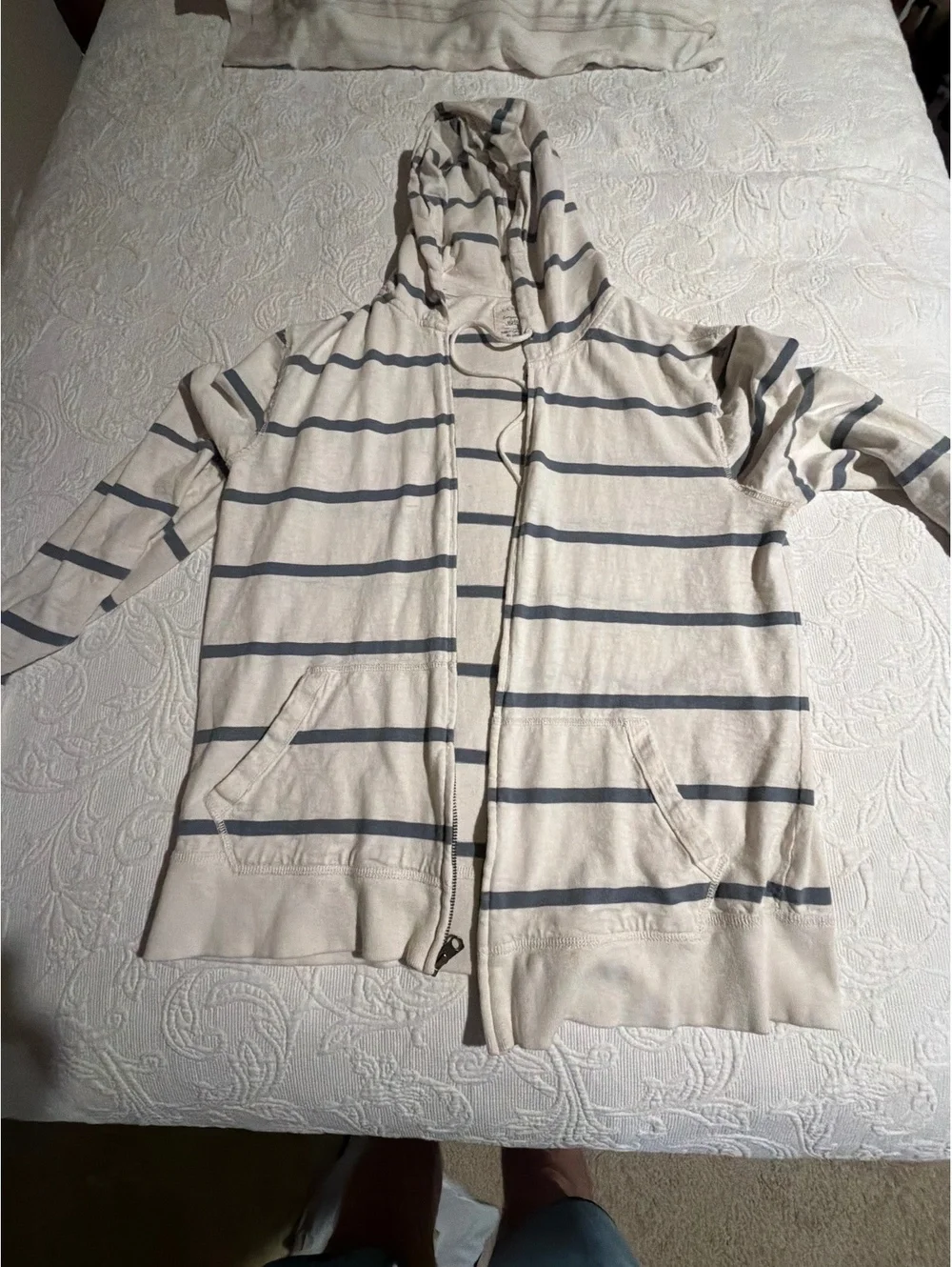 J.Crew X-Large Beige and Gray Striped Hoodie Sweatshirt